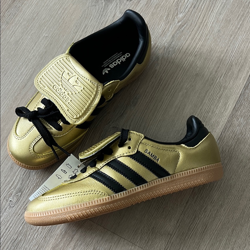 New Adidas Samba Gold and Black Low Profile Sneakers